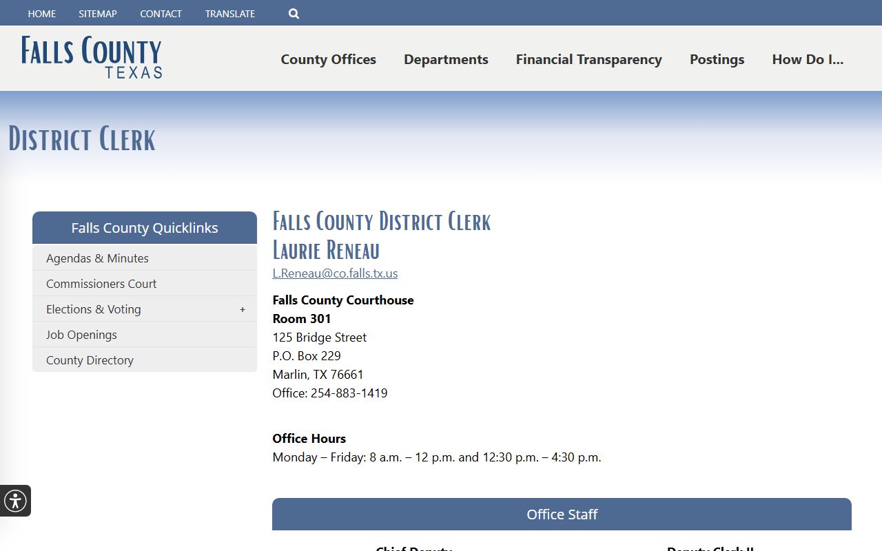 Falls County court records after arrest District Clerk docket page